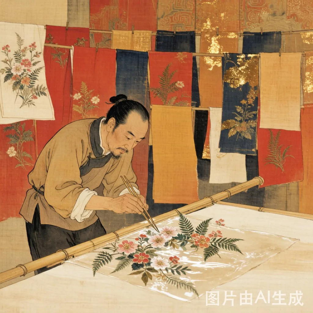 明清时期匠人在帘架上以传统纹样装饰纸面